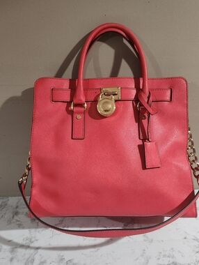 Michael Kors Hamilton Saffiano Leather Tote ~ Red & Gold ~ Large